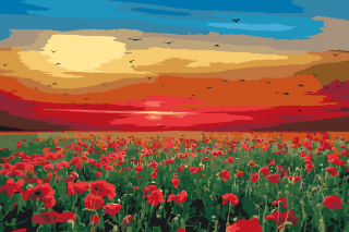 Maľovanie podľa čísiel - Makové pole pri západe slnka Veľkosť: 80x120cm, Rám: Bez rámu, iba plátno