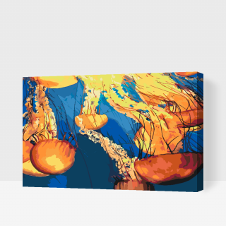Maľovanie podľa čísiel - Medúzy v oceáne Veľkosť: 40x60cm, Rám: S vnútorným rámom