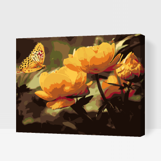 Maľovanie podľa čísiel - Motýlik s kvietkami Veľkosť: 60x80cm, Rám: Bez rámu, iba plátno