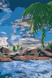 Maľovanie podľa čísiel - Oceán a palma Veľkosť: 40x60cm, Rám: Bez rámu, iba plátno