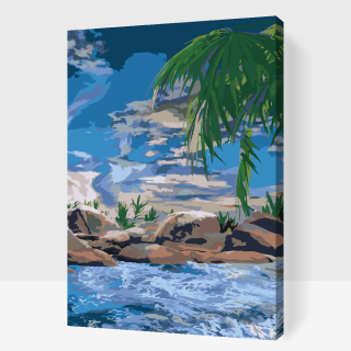 Maľovanie podľa čísiel - Oceán a palma Veľkosť: 40x60cm, Rám: S vnútorným rámom