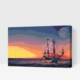 Maľovanie podľa čísiel - Plavba pri západe slnka Veľkosť: 40x60cm, Rám: S vnútorným rámom