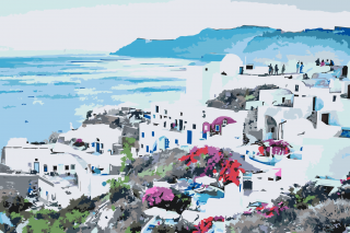 Maľovanie podľa čísiel - Santorini Veľkosť: 60x80cm, Rám: Bez rámu, iba plátno