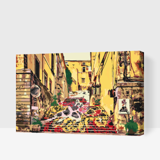 Maľovanie podľa čísiel - Sicílske schody Veľkosť: 60x80cm, Rám: S vnútorným rámom