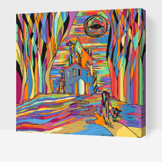 Maľovanie podľa čísiel - Strašidelný farebný dom Veľkosť: 50x50cm, Rám: S vnútorným rámom