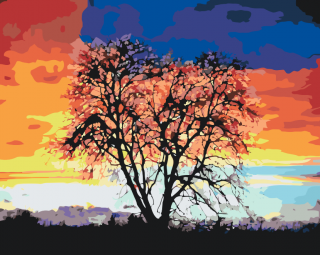 Maľovanie podľa čísiel - Strom a farebný západ slnka Veľkosť: 40x50cm, Rám: Bez rámu, iba plátno