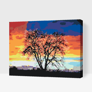 Maľovanie podľa čísiel - Strom a farebný západ slnka Veľkosť: 40x50cm, Rám: S vnútorným rámom