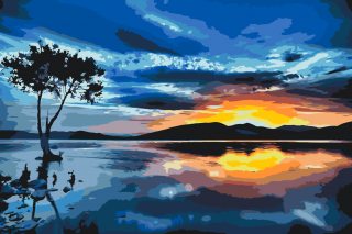 Maľovanie podľa čísiel - Temný západ slnka Veľkosť: 60x80cm, Rám: Bez rámu, iba plátno