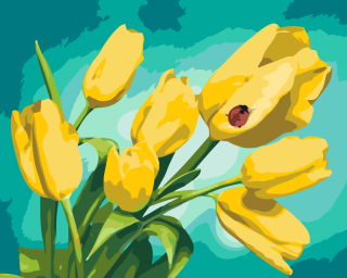 Maľovanie podľa čísiel - Tulipány a lienka Veľkosť: 40x50cm, Rám: Bez rámu, iba plátno