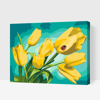 Maľovanie podľa čísiel - Tulipány a lienka Veľkosť: 40x50cm, Rám: S vnútorným rámom