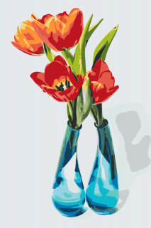 Maľovanie podľa čísiel - Tulipány vo váze Veľkosť: 60x80cm, Rám: Bez rámu, iba plátno