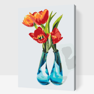 Maľovanie podľa čísiel - Tulipány vo váze Veľkosť: 60x80cm, Rám: S vnútorným rámom