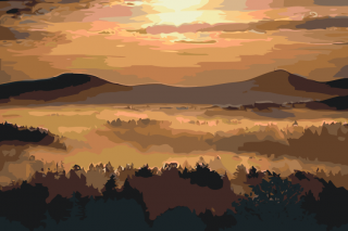 Maľovanie podľa čísiel - Východ slnka nad horami Veľkosť: 40x60cm, Rám: Bez rámu, iba plátno