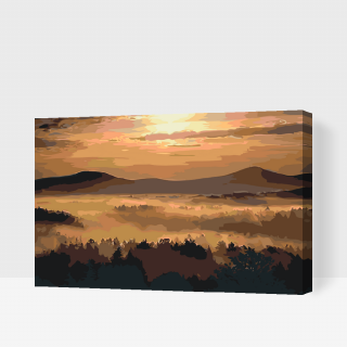 Maľovanie podľa čísiel - Východ slnka nad horami Veľkosť: 40x60cm, Rám: S vnútorným rámom