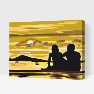 Maľovanie podľa čísiel - Zamilovaný pár pri západe slnka 2 Veľkosť: 60x80cm, Rám: S vnútorným rámom