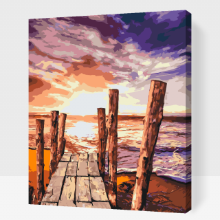 Maľovanie podľa čísiel - Západ slnka na pláži Veľkosť: 40x50cm, Rám: S vnútorným rámom