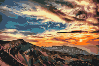 Maľovanie podľa čísiel - Západ slnka nad horami Veľkosť: 60x80cm, Rám: Bez rámu, iba plátno