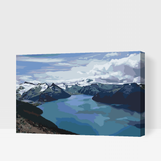 Maľovanie podľa čísiel - Zasnežené hory u jazera Veľkosť: 40x60cm, Rám: S vnútorným rámom