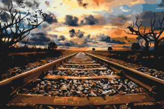Maľovanie podľa čísiel - Železničná trať Veľkosť: 40x60cm, Rám: Bez rámu, iba plátno