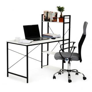 ModernHome Kancelársky písací stôl s regálom - biely, HG-04 WHITE
