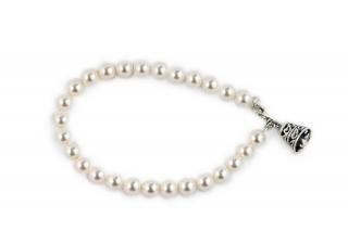 Nádherný strieborný perlový náramok zvonček biely Dĺžka: 17,50cm