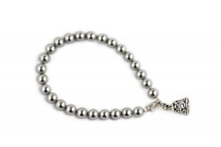 Nádherný strieborný perlový náramok zvonček sivý Dĺžka: 17,50cm