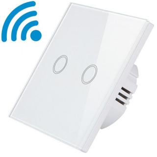 Sklenený LED dotykový WIFI dvojitý spínač č.5 biely