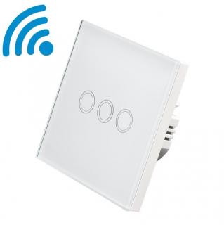 Sklenený LED dotykový WIFI trojitý spínač biely