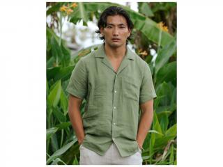 Ľahká pánska ľanová košeľa HAWI s krátkym rukávom v lesnej zelenej Veľkosť: L