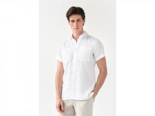 Ľanová košeľa PORTLAND s krátkym rukávom v bielej farbe Veľkosť: L
