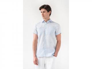Ľanová košeľa PORTLAND s krátkym rukávom v prúžkovanej modrej Veľkosť: XL