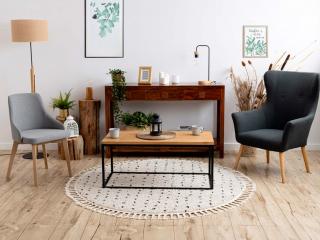 Béžovo-čierny okrúhly koberec so strapcami Bermie 120 cm