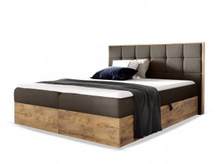 Čalúnená boxspring manželská posteľ WOOD 1 s úložným priestorom - hnedá Paros Rozmer: 140x200