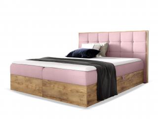 Čalúnená boxspring manželská posteľ WOOD 1 s úložným priestorom - ružová Kronos Rozmer: 140x200