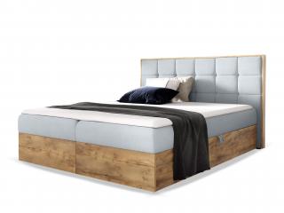 Čalúnená boxspring manželská posteľ WOOD 1 s úložným priestorom - sivá Paros Rozmer: 140x200