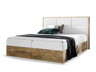 Čalúnená boxspring manželská posteľ WOOD 2 s úložným priestorom - biela Paros Rozmer: 140x200
