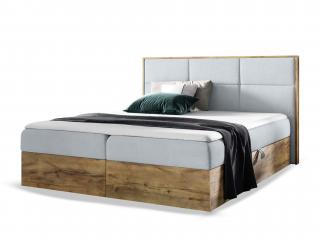 Čalúnená boxspring manželská posteľ WOOD 2 s úložným priestorom - sivá Paros Rozmer: 140x200