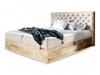 Čalúnená boxspring manželská posteľ WOOD 3 s úložným priestorom - béžová Paros Rozmer: 140x200
