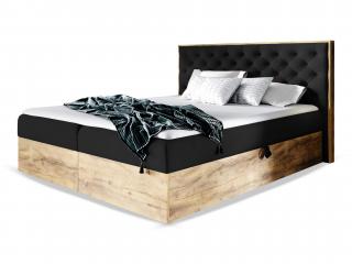Čalúnená boxspring manželská posteľ WOOD 3 s úložným priestorom - čierna Kronos Rozmer: 140x200