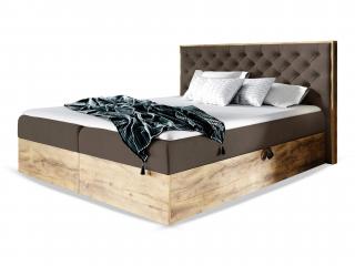Čalúnená boxspring manželská posteľ WOOD 3 s úložným priestorom - hnedá Paros Rozmer: 140x200