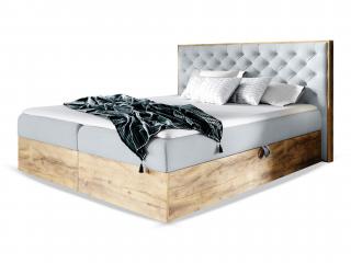 Čalúnená boxspring manželská posteľ WOOD 3 s úložným priestorom - sivá Paros Rozmer: 140x200