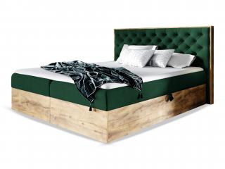 Čalúnená boxspring manželská posteľ WOOD 3 s úložným priestorom - zelená Kronos Rozmer: 160x200