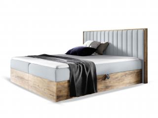 Čalúnená boxspring manželská posteľ WOOD 4 s úložným priestorom - sivá Paros Rozmer: 140x200