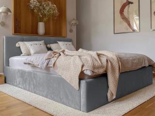 Čalúnená manželská posteľ s úložným priestorom Ingrit - sivá Rozmer: 180x200