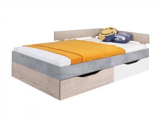 Detská posteľ s úložným boxom Fabio Rozmer: 90x200, Farba: Biela/betón/dub