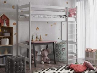 Drevená vyvýšená detská posteľ Tally 90x200 - biela
