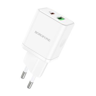 Borofone kompaktná sieťová nabíjačka BN7 - USB + TYP C - QC 3.0 PD 20W biela