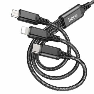 HOCO USB kábel 3v1 lightning / micro USB / Type C X76 čierny