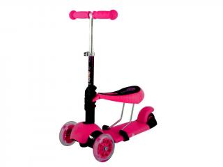 Detská kolobežka MINI Scooter 2v1 so svietiacimi LED kolieskami Vyber barvu :: Růžová