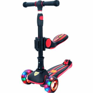 Detská trojkolesová kolobežka Story 2v1 Deluxe so svietiacimi kolieskami mini scooter, čierno-červená